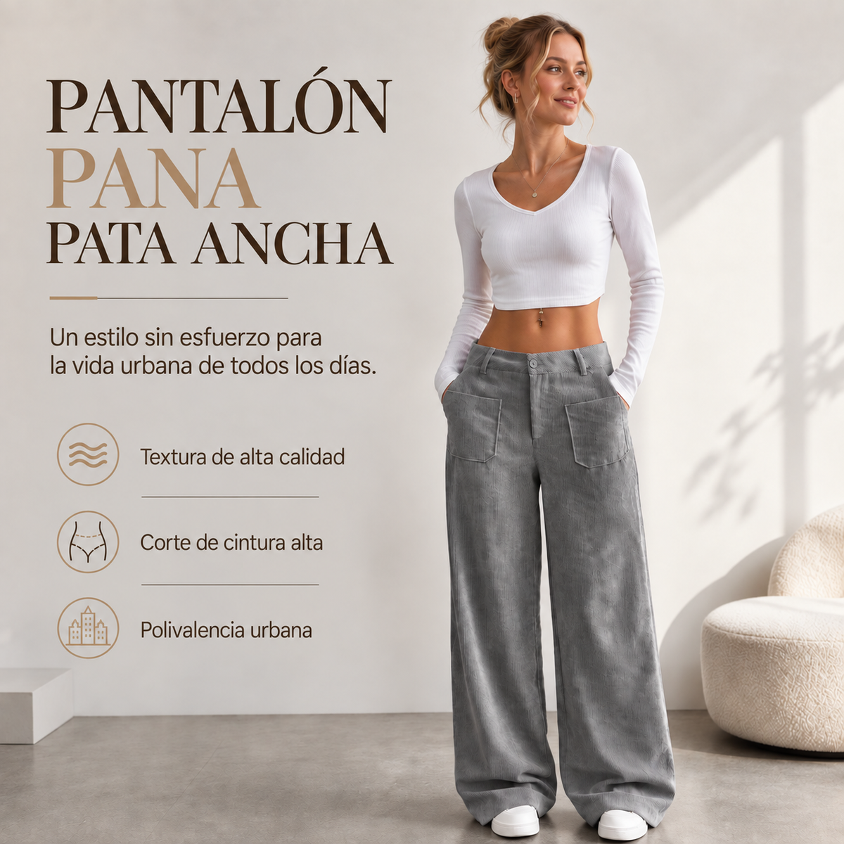 PANTALONES INFORMALES DE MUJER, DE CORTE HOLGADO Y PERNERAS ANCHAS