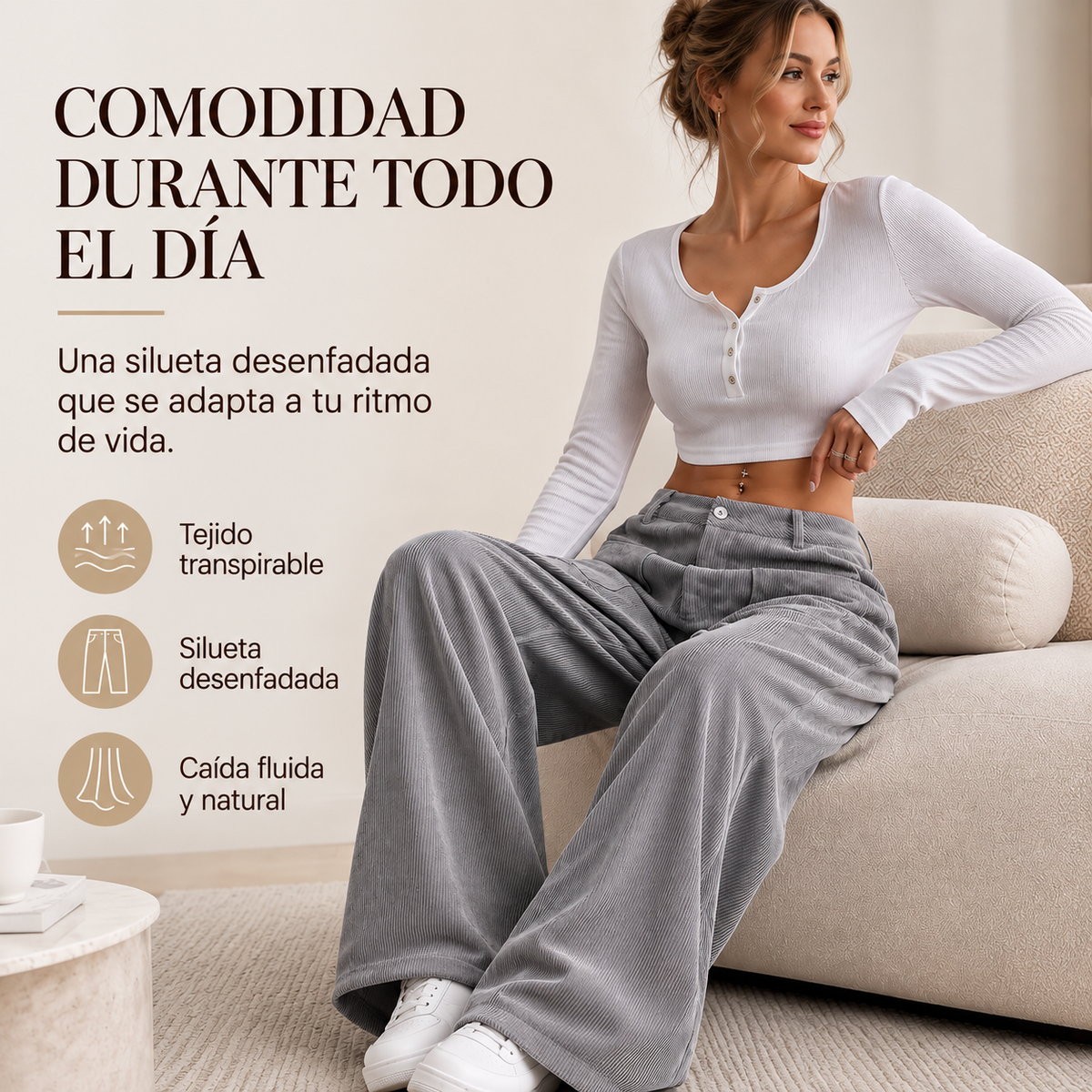 PANTALONES INFORMALES DE MUJER, DE CORTE HOLGADO Y PERNERAS ANCHAS