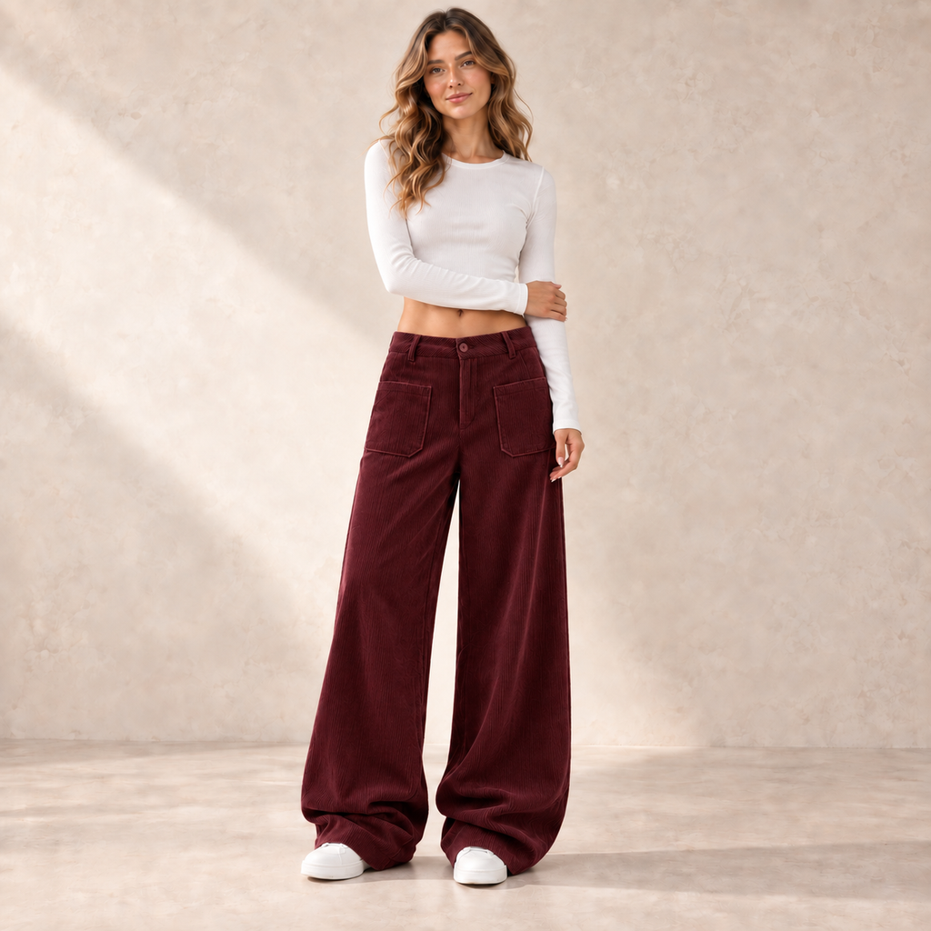 Pantalón ancho de mujer burdeos - Cayetana Soler